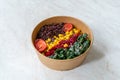 Healthy Black Rice Protein Salad with Turmeric Chickpea, Kale, Cherry Tomatoes / Forbidden rice or Oryza Sativa Royalty Free Stock Photo