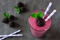 Blackberry Smoothie Close Up, Downward View Against A Dark Background