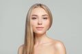 Healthy blonde woman portrait. Beauty girl with long healthy blond hair and perfect clear skin. Natural beauty Royalty Free Stock Photo