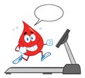 Healthy Blood Drop Cartoon Character Running On A Treadmill With Speech Bubble