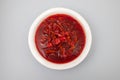 Healthy borsh beet soup in white bowl Royalty Free Stock Photo