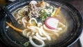 Healthy bowl of udon noodles in hot soup Royalty Free Stock Photo