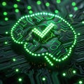 Healthy brain concept with green checkmark in digital circuits. Generative AI