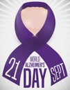 Brain Wrapped with Purple Ribbon to Celebrate World Alzheimer`s Day, Vector Illustration