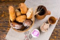 Healthy breakfast of assorted breads and milk Royalty Free Stock Photo