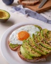 healthy breakfast with avocado and Delicious wholewheat toast. sliced avocado on toast bread with egg. Mexican cuisine