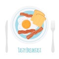 Healthy breakfast - bacon, egg, toast. Fried bread, meat