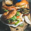 Healthy breakfast with bagels and espresso coffee Royalty Free Stock Photo