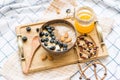 Healthy breakfast berry smoothie bowl topped with banana Royalty Free Stock Photo