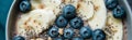 Healthy breakfast berry smoothie bowl topped with banana, granola, Blueberries and chia seeds with copy space Royalty Free Stock Photo