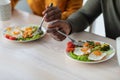 Healthy Breakfast. Black Man And Woman Eating Tasty Food In Kitchen Royalty Free Stock Photo