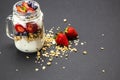 Healthy breakfast - blueberry and raspberry yogurt with granola Royalty Free Stock Photo