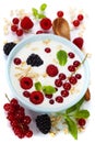 Healthy breakfast: bowl of cerial with yogurt or milk Royalty Free Stock Photo