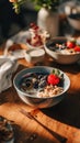 Healthy breakfast bowl with fresh berries. - AI Generated