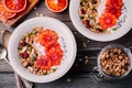 Healthy breakfast bowl of homemade granola with fresh yogurt and blood slices oranges Royalty Free Stock Photo