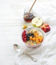 Healthy breakfast. Bowl of oat granola with yogurt Royalty Free Stock Photo