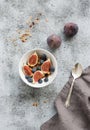 Healthy breakfast. Bowl of oat granola with yogurt Royalty Free Stock Photo