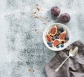 Healthy breakfast. Bowl of oat granola with yogurt Royalty Free Stock Photo