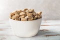 Healthy breakfast in the bowl such as bitesize shredded wheat Royalty Free Stock Photo