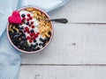 Healthy breakfast. Cereal biscuits, cornflakes, yogurt and fresh berries