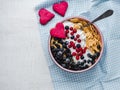Healthy breakfast. Cereal biscuits, cornflakes, yogurt and fresh berries