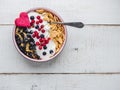 Healthy breakfast. Cereal biscuits, cornflakes, yogurt and fresh berries