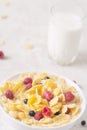 Healthy breakfast with cereal and blueberry and raspberry Royalty Free Stock Photo