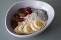 Healthy breakfast: cereal, grapes, and banana Royalty Free Stock Photo