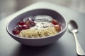 Healthy breakfast: cereal, grapes, banana Royalty Free Stock Photo