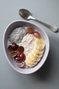 Healthy breakfast: cereal, grapes, and banana Royalty Free Stock Photo