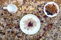 A healthy breakfast with cereal muesli, milk Royalty Free Stock Photo