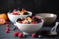 Healthy breakfast Cereals with fresh fruits AI generated