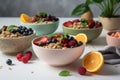 Healthy breakfast Cereals with fresh fruits AI generated Royalty Free Stock Photo