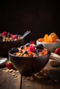 Healthy breakfast Cereals with fresh fruits AI generated Royalty Free Stock Photo