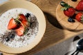 Healthy breakfast with chia seeds bowl and berries Royalty Free Stock Photo