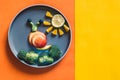 Healthy breakfast for children, creative ideas from fruit and vegetables, vitamins on plate Royalty Free Stock Photo