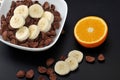 Healthy Breakfast - chocolate cereal with banana Royalty Free Stock Photo
