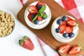 Healthy Breakfast Concept. Muesli with Greek Yogurt, Strawberries and Blueberries Royalty Free Stock Photo