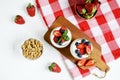 Healthy Breakfast Concept. Muesli with Greek Yogurt, Strawberries and Blueberries Royalty Free Stock Photo