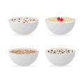 Healthy breakfast concept. Vector colorful illustration with bowls Royalty Free Stock Photo