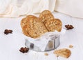 Healthy breakfast cookies over white wooden background