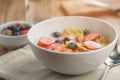 Healthy breakfast with corn flakes and berries in white bowl Royalty Free Stock Photo