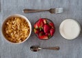 Healthy breakfast. Cornflakes, strawberries and yogurt. Royalty Free Stock Photo