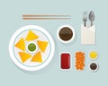 Healthy breakfast food top view vector illustration. Royalty Free Stock Photo