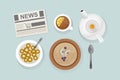 Healthy breakfast food top view vector illustration. Royalty Free Stock Photo