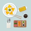 Healthy breakfast food top view vector illustration. Royalty Free Stock Photo