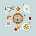 Healthy breakfast food top view vector illustration. Royalty Free Stock Photo