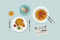 Healthy breakfast food top view vector illustration. Royalty Free Stock Photo