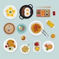 Healthy breakfast food top view vector illustration. Royalty Free Stock Photo