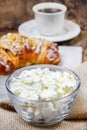 Healthy breakfast: french croissant with nuts Royalty Free Stock Photo